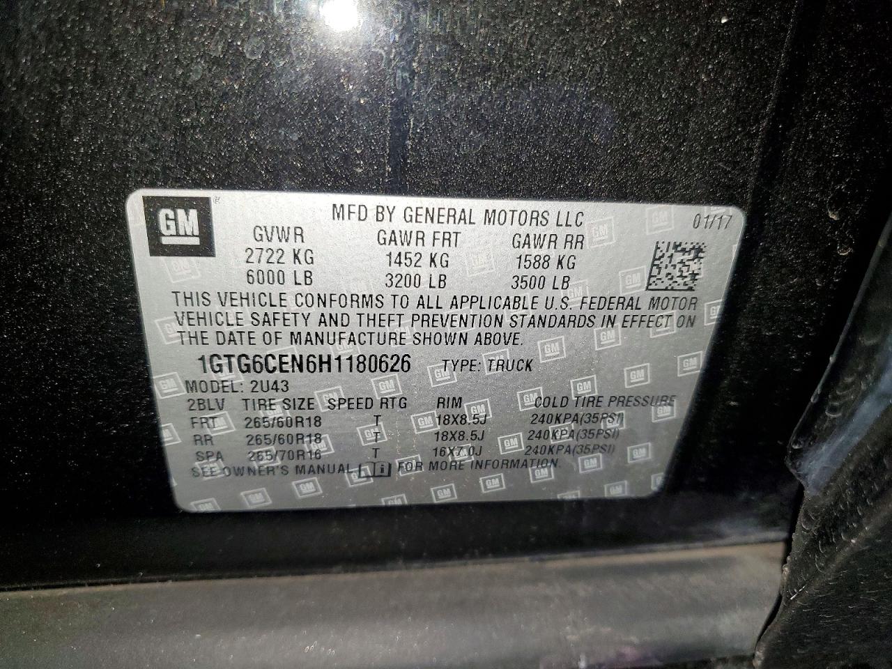 2017 GMC Canyon VIN 1GTG6CEN6H1180626 photo 12