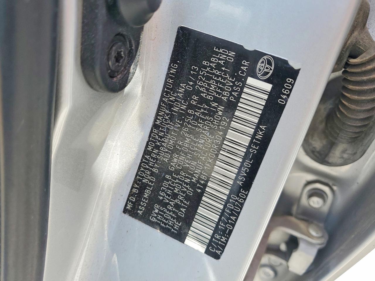 2013 Toyota Camry VIN 4T4BF1FK0DR304192 photo 12