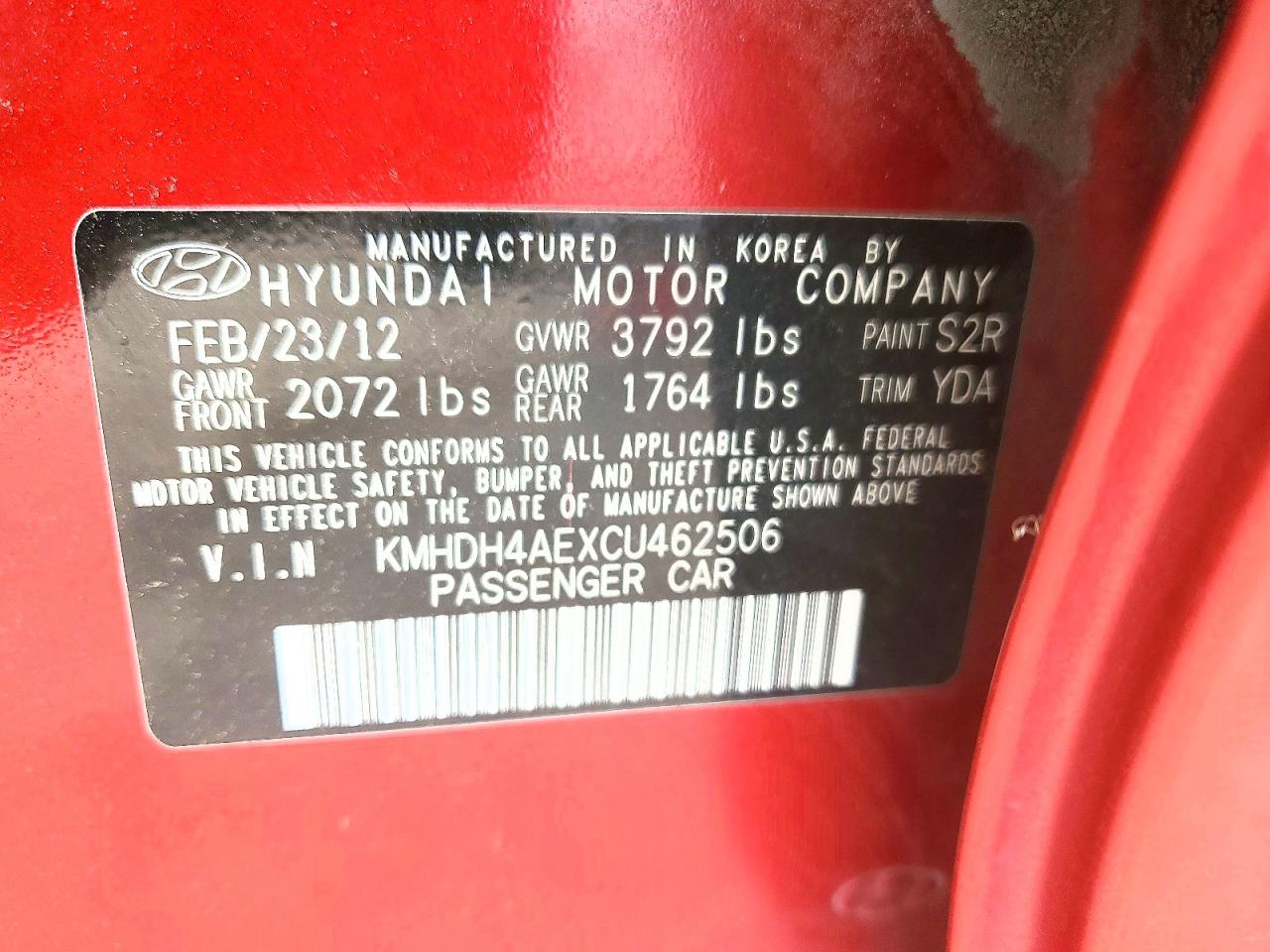 2012 HYUN Elantra VIN KMHDH4AEXCU462506 photo 12
