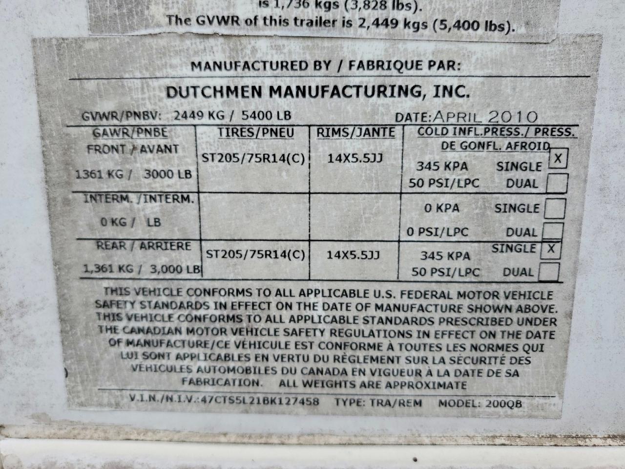 2011 DUTCHMEN All models VIN 47CTS5L21BK127458 photo 10