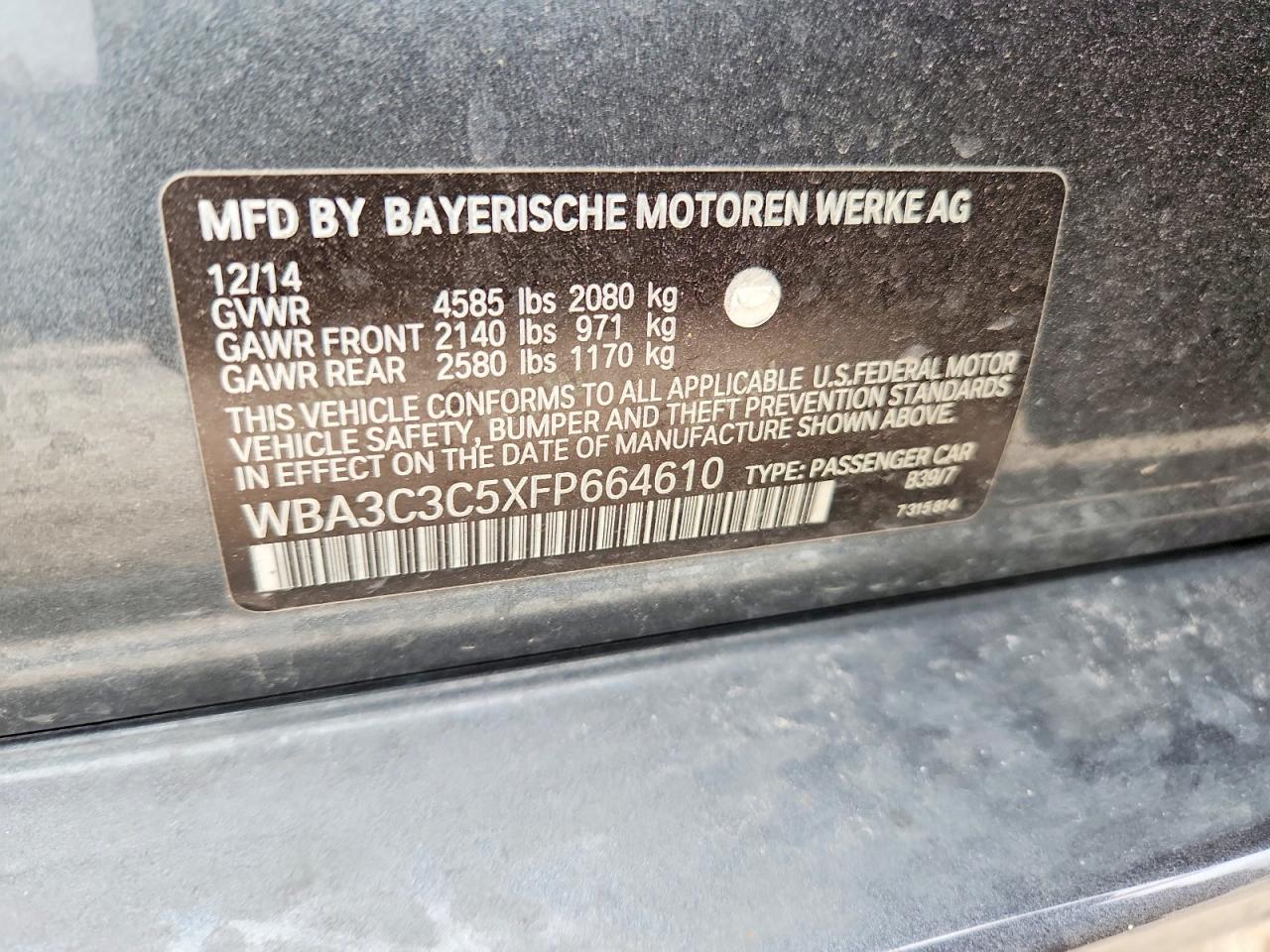 2015 BMW 3 series VIN WBA3C3C5XFP664610 photo 12