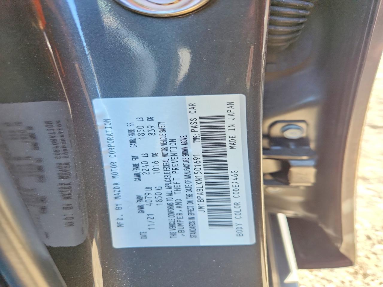 2022 Mazda 3 VIN JM1BPABLXN1501691 photo 12