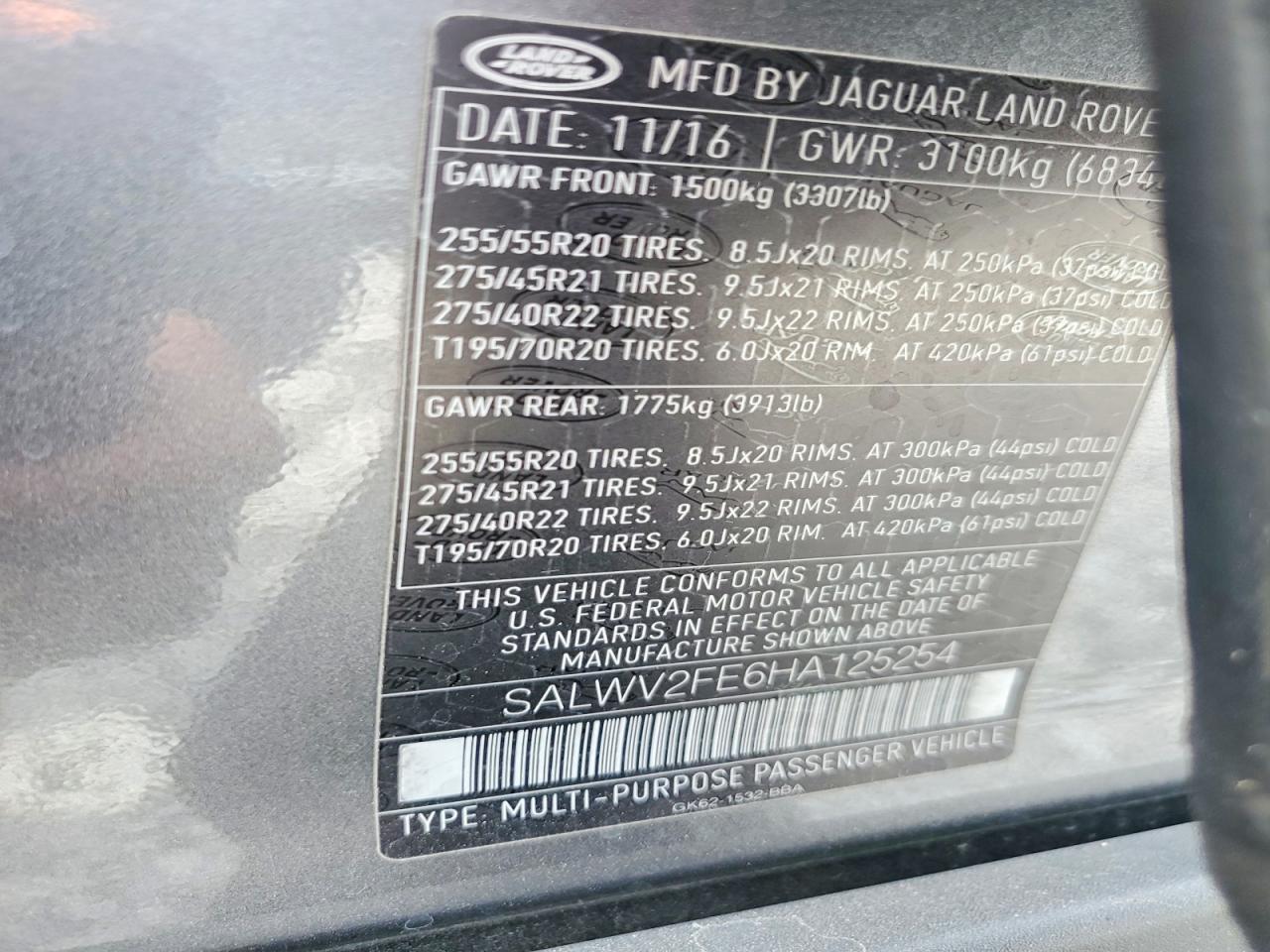 2017 Land Rangerover VIN SALWV2FE6HA125254 photo 12