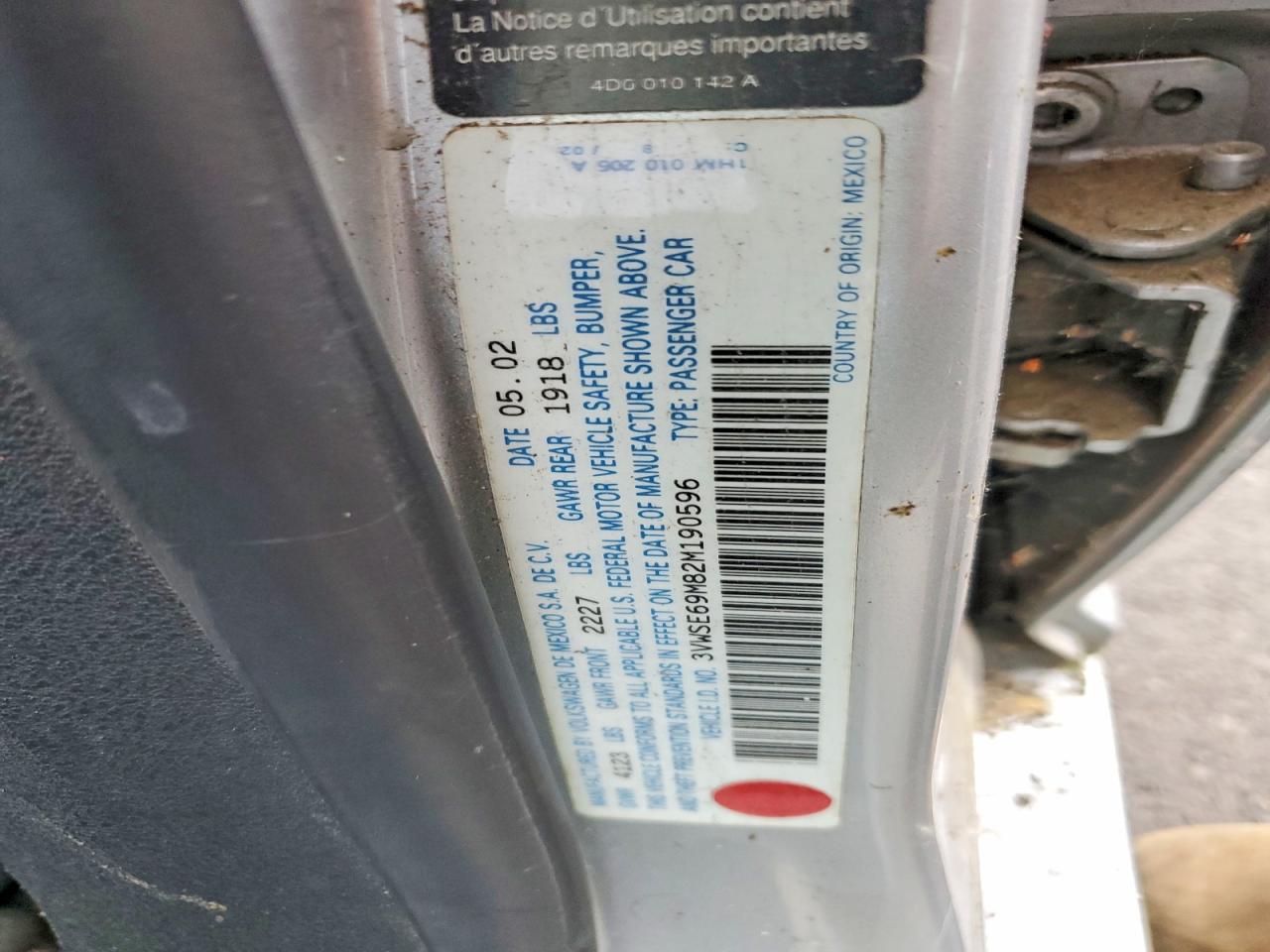 2002 Volkswagen Jetta VIN 3VWSE69M82M190596 photo 12