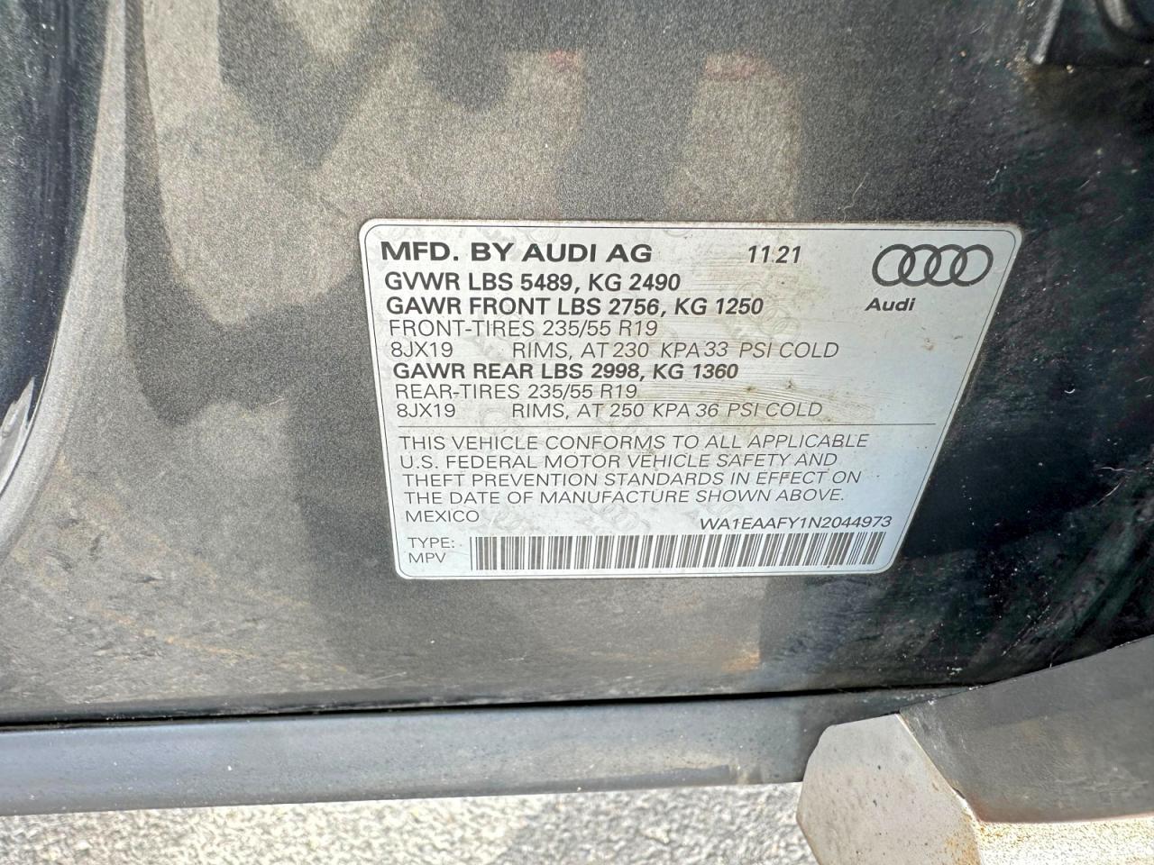 2022 Audi Q5 VIN WA1EAAFY1N2044973 photo 10