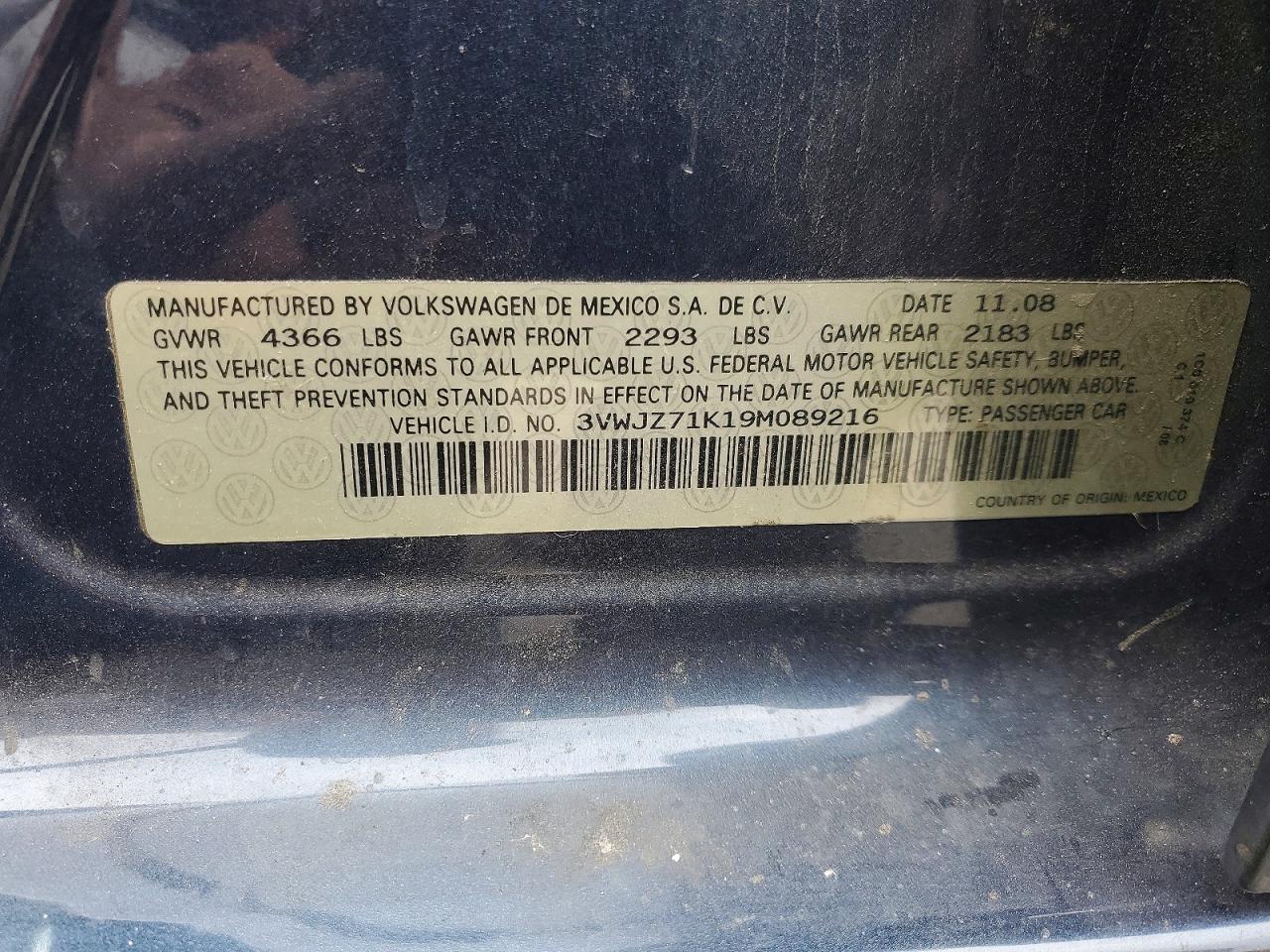 2009 Volkswagen Jetta VIN 3VWJZ71K19M089216 photo 12