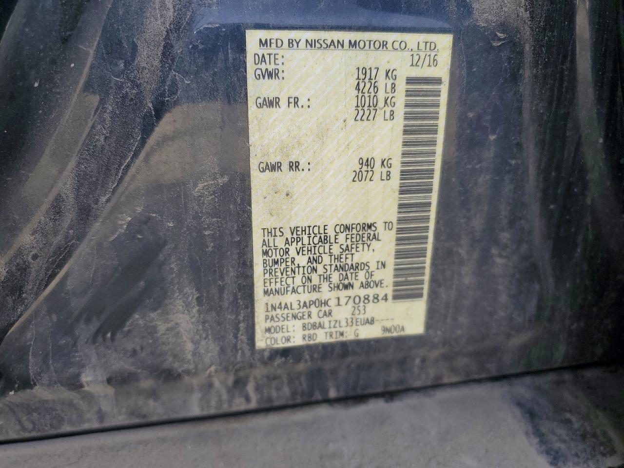 2017 NISS Altima VIN 1N4AL3AP0HC170884 photo 12