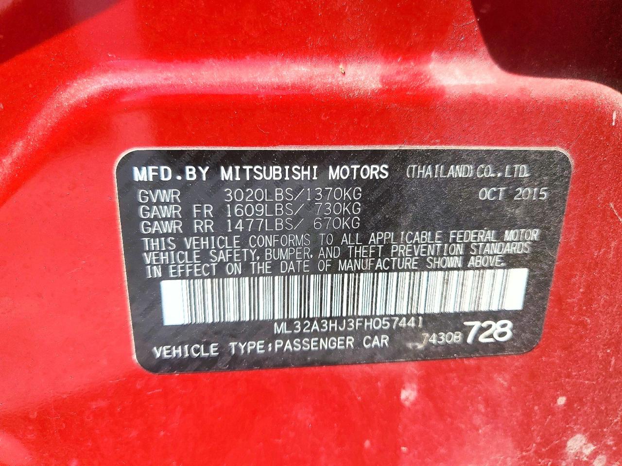 2015 MITSUBISHI Mirage VIN ML32A3HJ3FH057441 photo 12