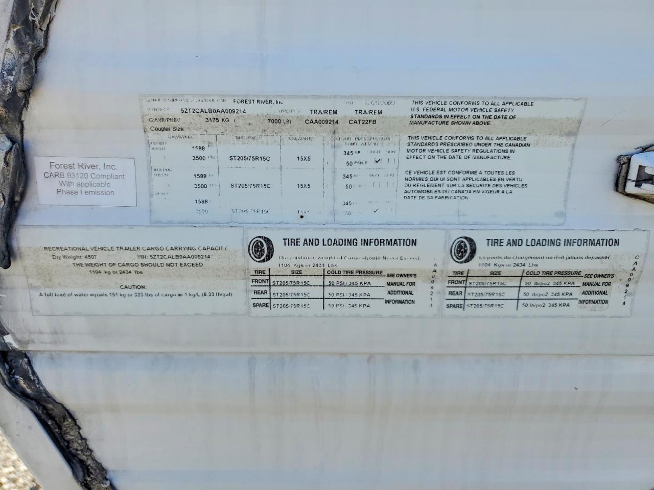 2010 FOREST RIVER CATALINA CAMPER VIN 5ZT2CALB0AA009214 photo 10