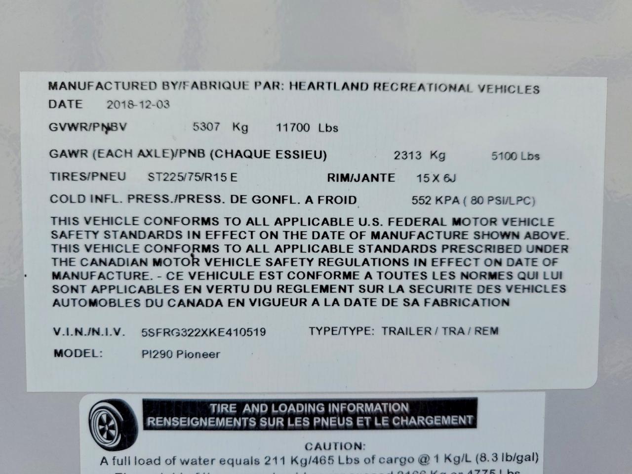 2019 HEARTLAND Other VIN 5SFRG322XKE410519 photo 10