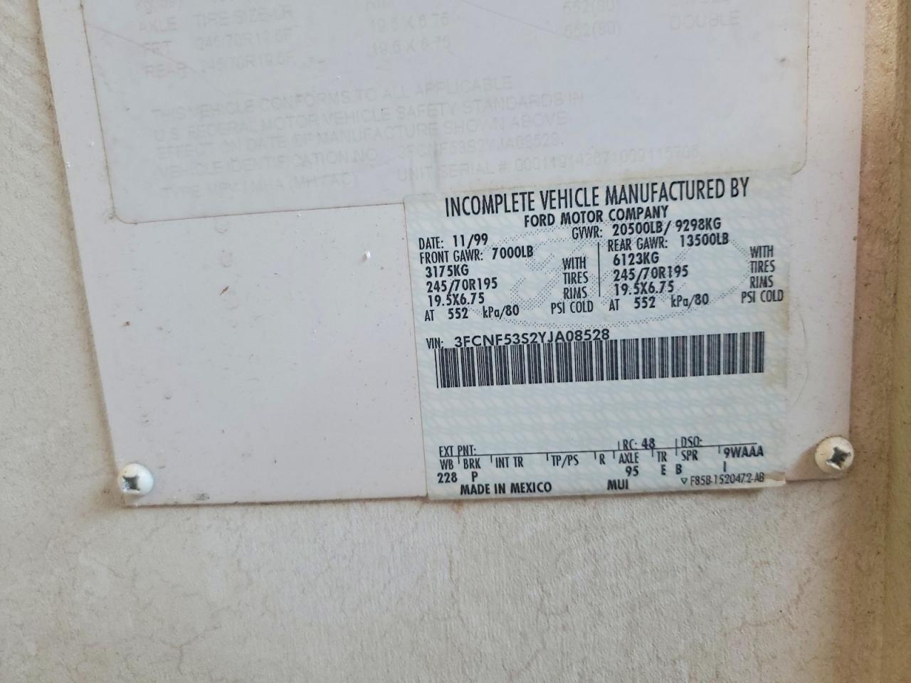 2000 Ford F550 VIN 3FCNF53S2YJA08528 photo 10