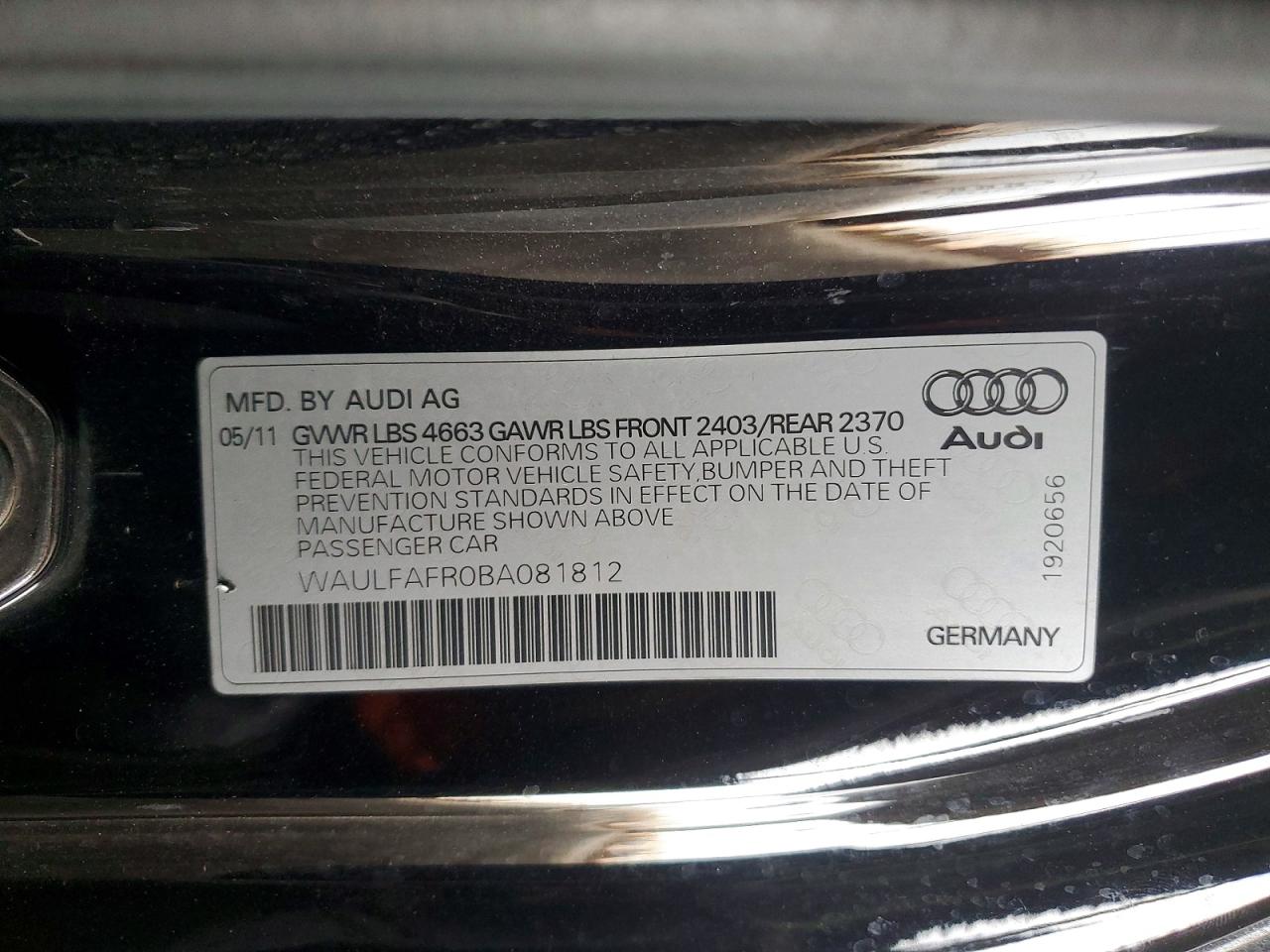2011 Audi A5 VIN WAULFAFR0BA081812 photo 12
