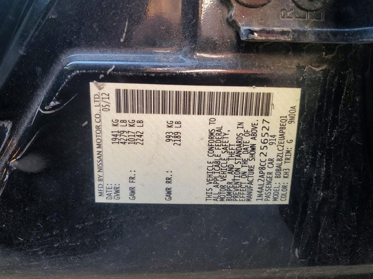 2012 Nissan Altima VIN 1N4AL2AP8CC256527 photo 12