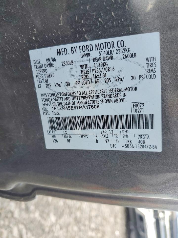 2007 Ford Ranger VIN 1FTZR45E67PA17606 photo 12