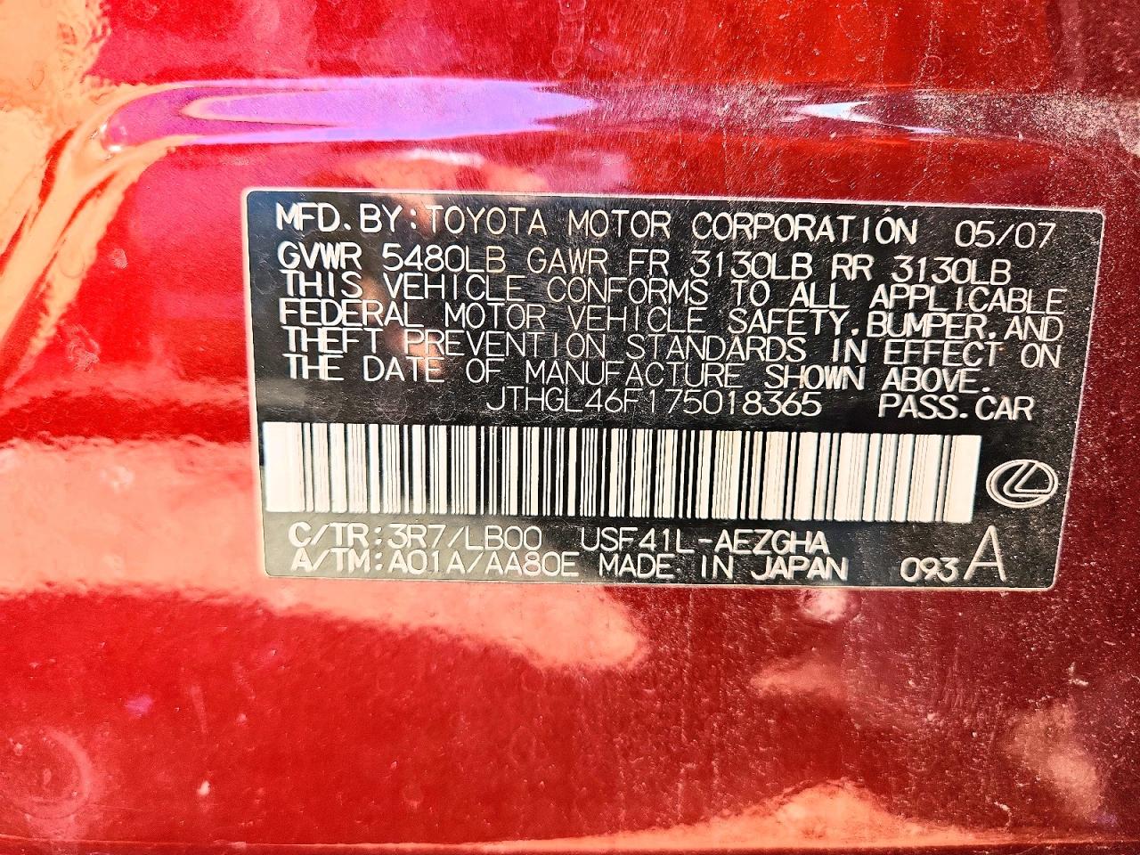 2007 Lexus Ls460 VIN JTHGL46F175018365 photo 12