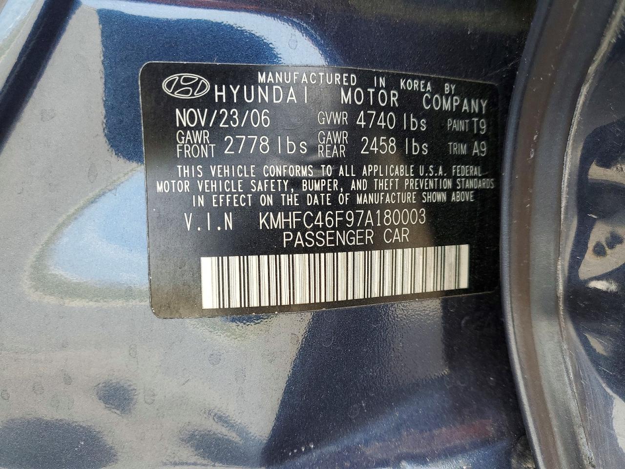 2007 Hyundai Azera VIN KMHFC46F97A180003 photo 12