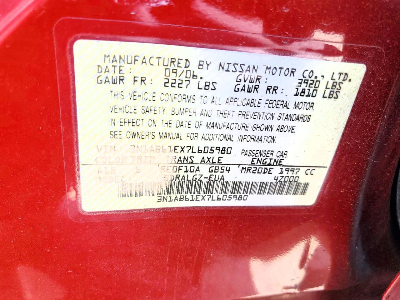2007 Nissan Sentra VIN 3N1AB61EX7L605980 photo 12