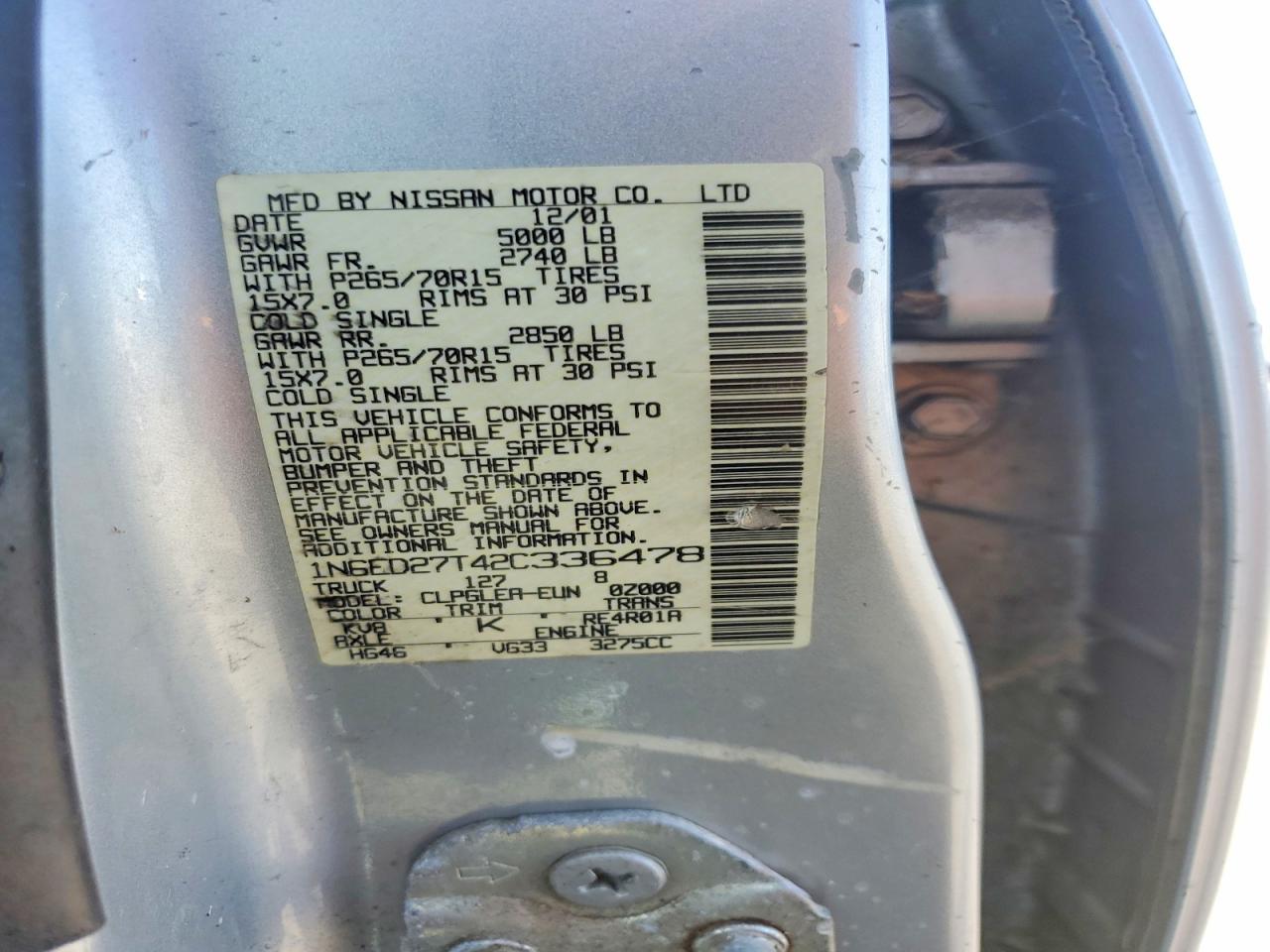 2002 NISS Frontier VIN 1N6ED27T42C336478 photo 12