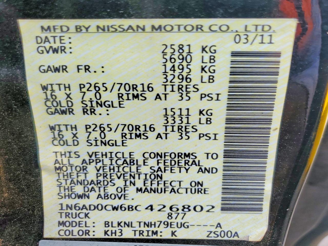 2011 Nissan Frontier VIN 1N6AD0CW6BC426802 photo 12