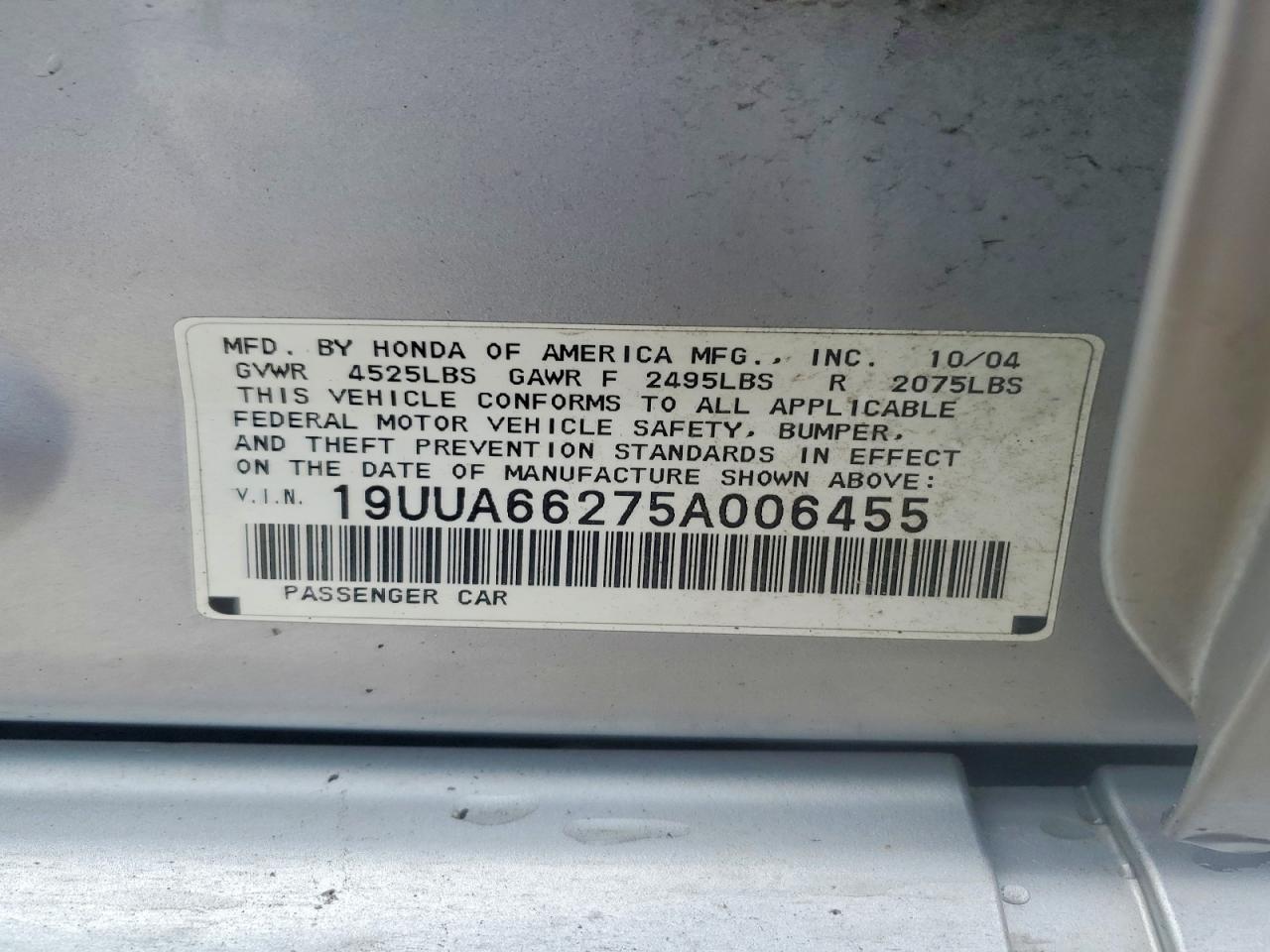 2005 Acura Tl VIN 19UUA66275A006455 photo 12