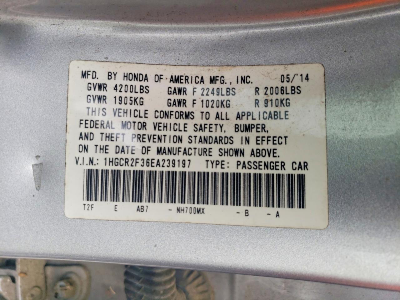 2014 Honda Accord VIN 1HGCR2F36EA239197 photo 12