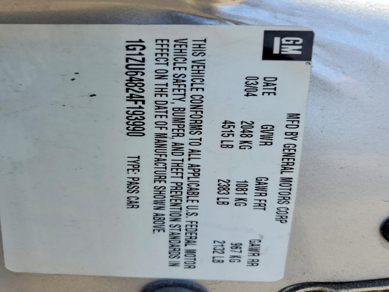 2004 CHEV Malibu VIN 1G1ZU64824F193990 photo 12
