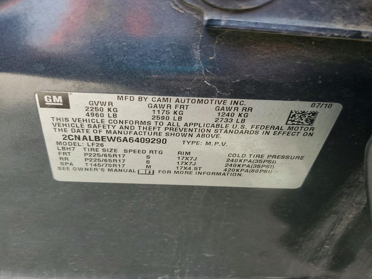 2010 CHEVROLET Equinox VIN 2CNALBEW6A6409290 photo 12