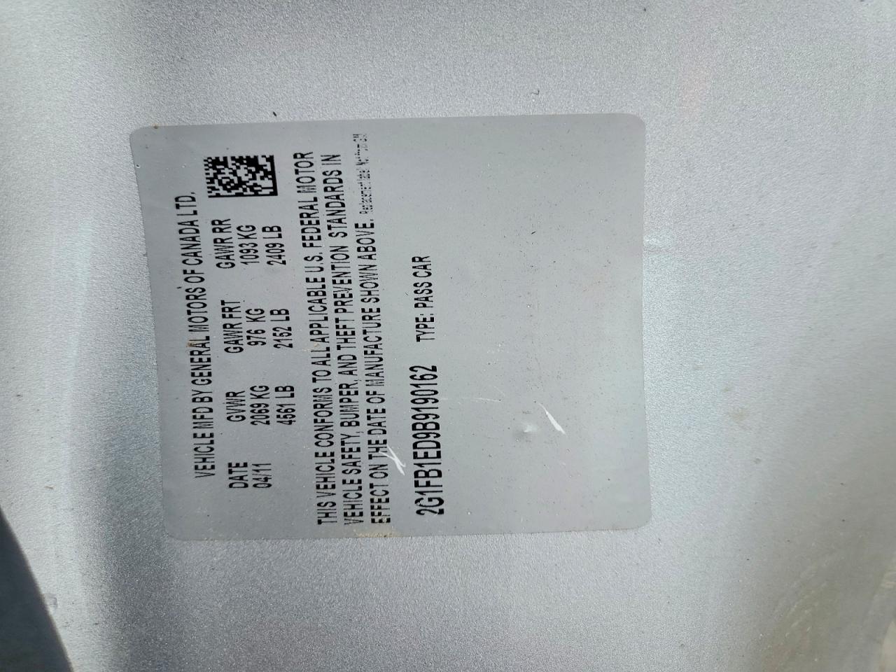 2011 Chevrolet Camaro VIN 2G1FB1ED9B9190162 photo 12