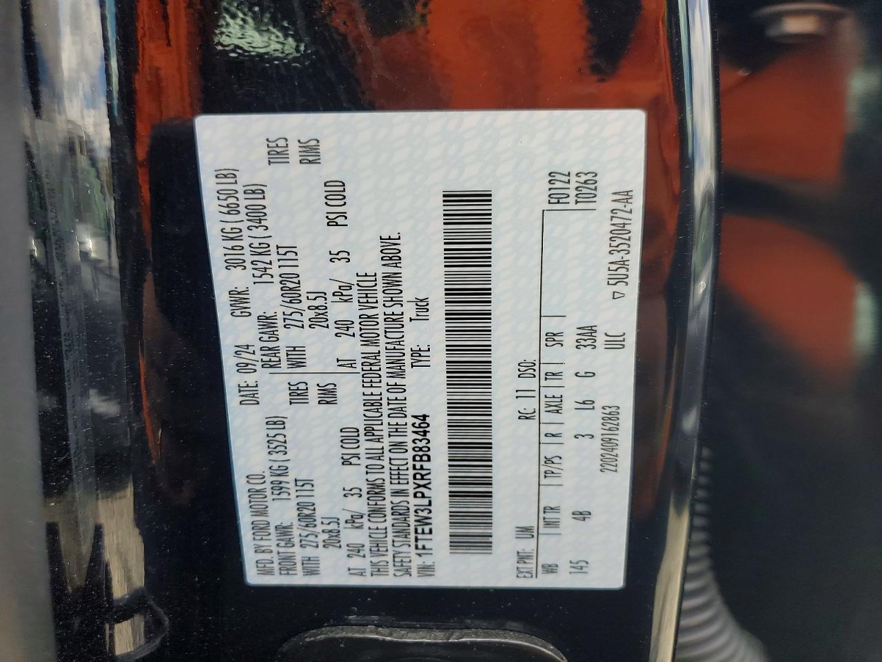 2024 FORD F150 VIN 1FTEW3LPXRFB83464 photo 12