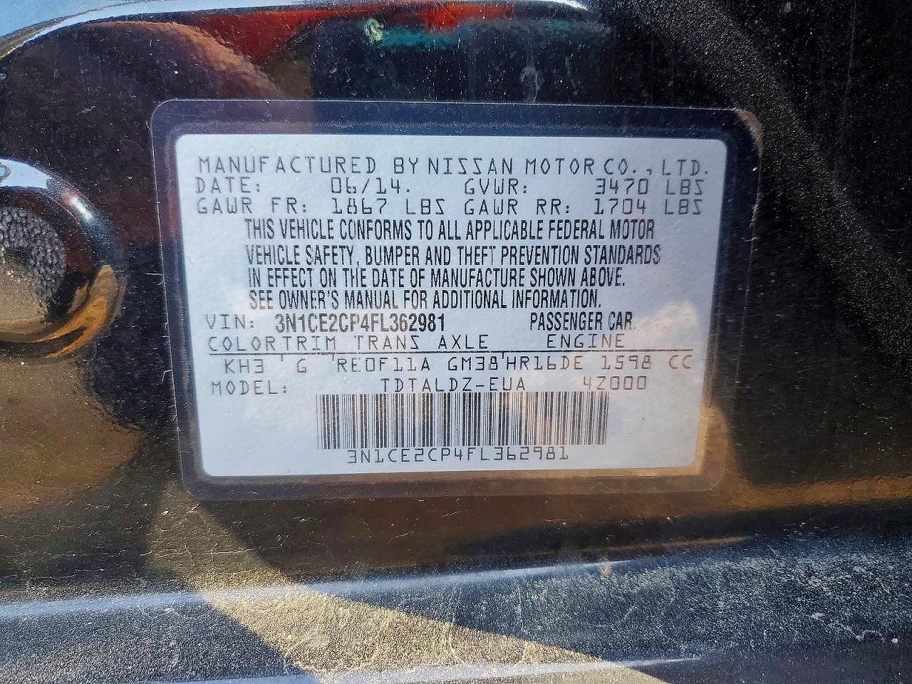 2015 Nissan Versa VIN 3N1CE2CP4FL362981 photo 12