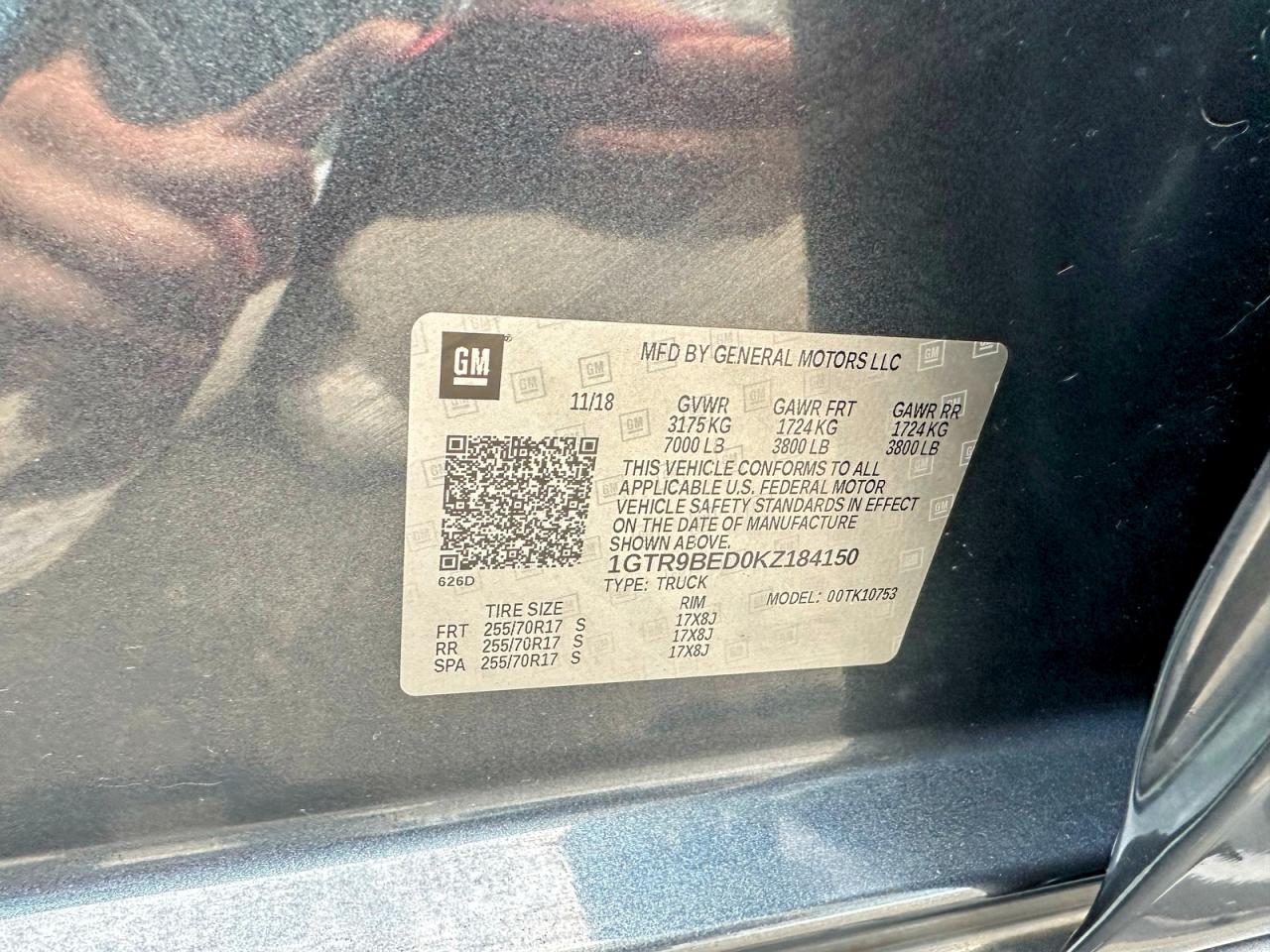 2019 GMC SIERRA VIN 1GTR9BED0KZ184150 photo 10