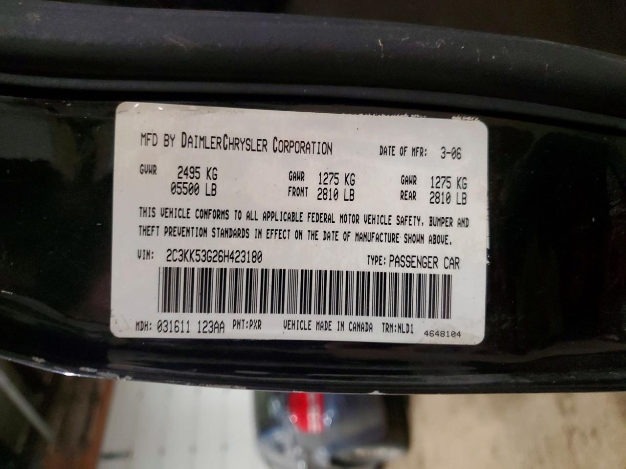 2006 Chrysler 300 VIN 2C3KK53G26H423180 photo 12