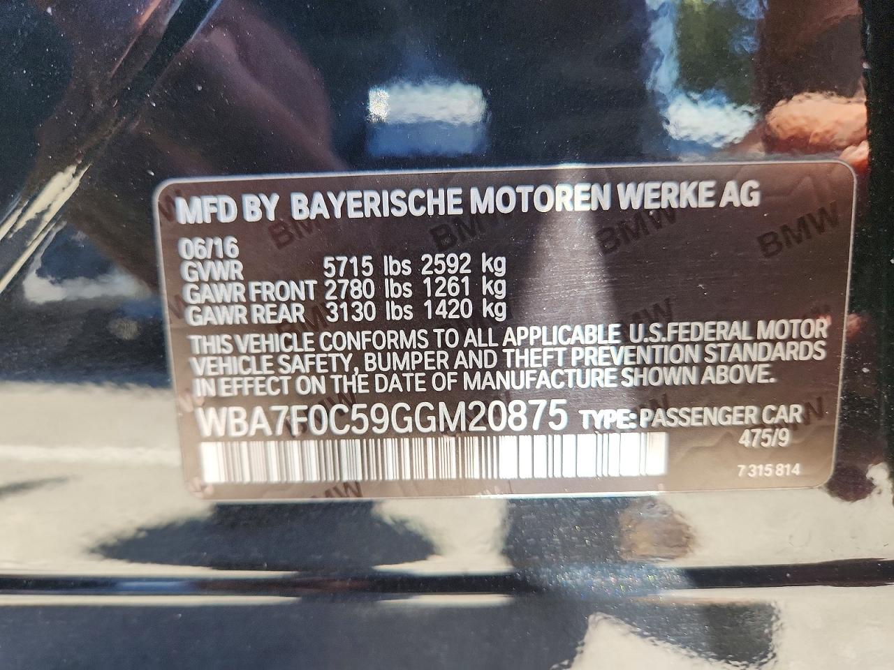 2016 BMW 7 series VIN WBA7F0C59GGM20875 photo 12