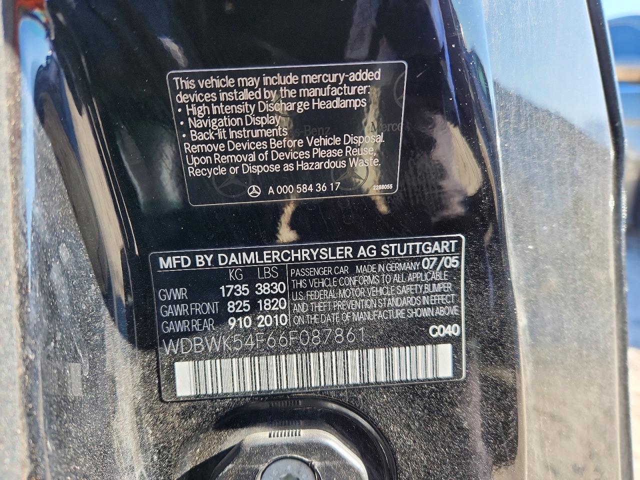 2006 Mercedes-Benz Slk-class VIN WDBWK54F66F087861 photo 12