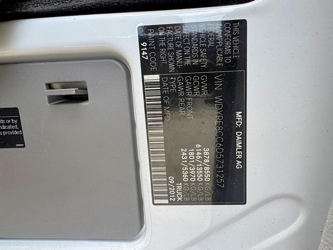 2013 FREIGHTLINER Sprinter VIN WDYPE8CC6D5731257 photo 10