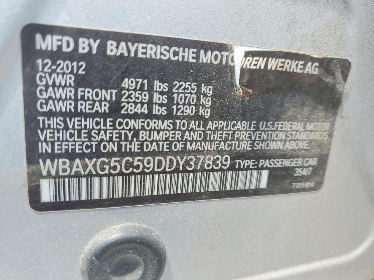 2013 BMW 5 series VIN WBAXG5C59DDY37839 photo 12