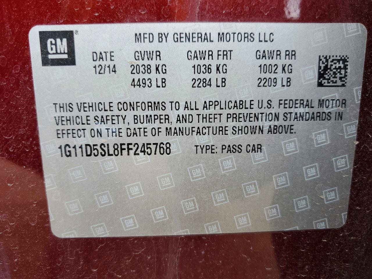 2015 Chevrolet Malibu VIN 1G11D5SL8FF245768 photo 12