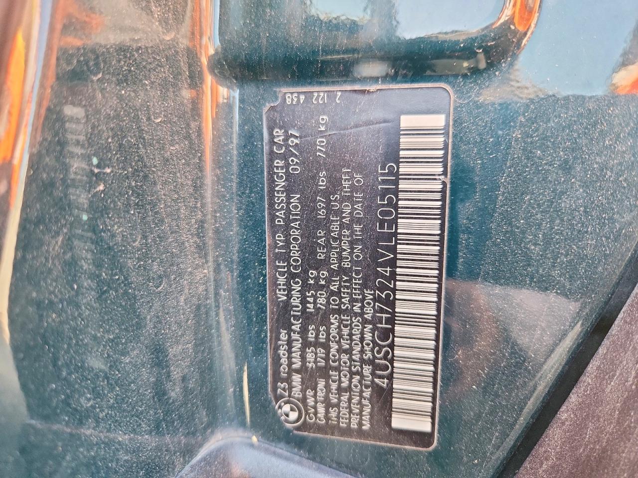 1997 BMW Z3 VIN 4USCH7324VLE05115 photo 12