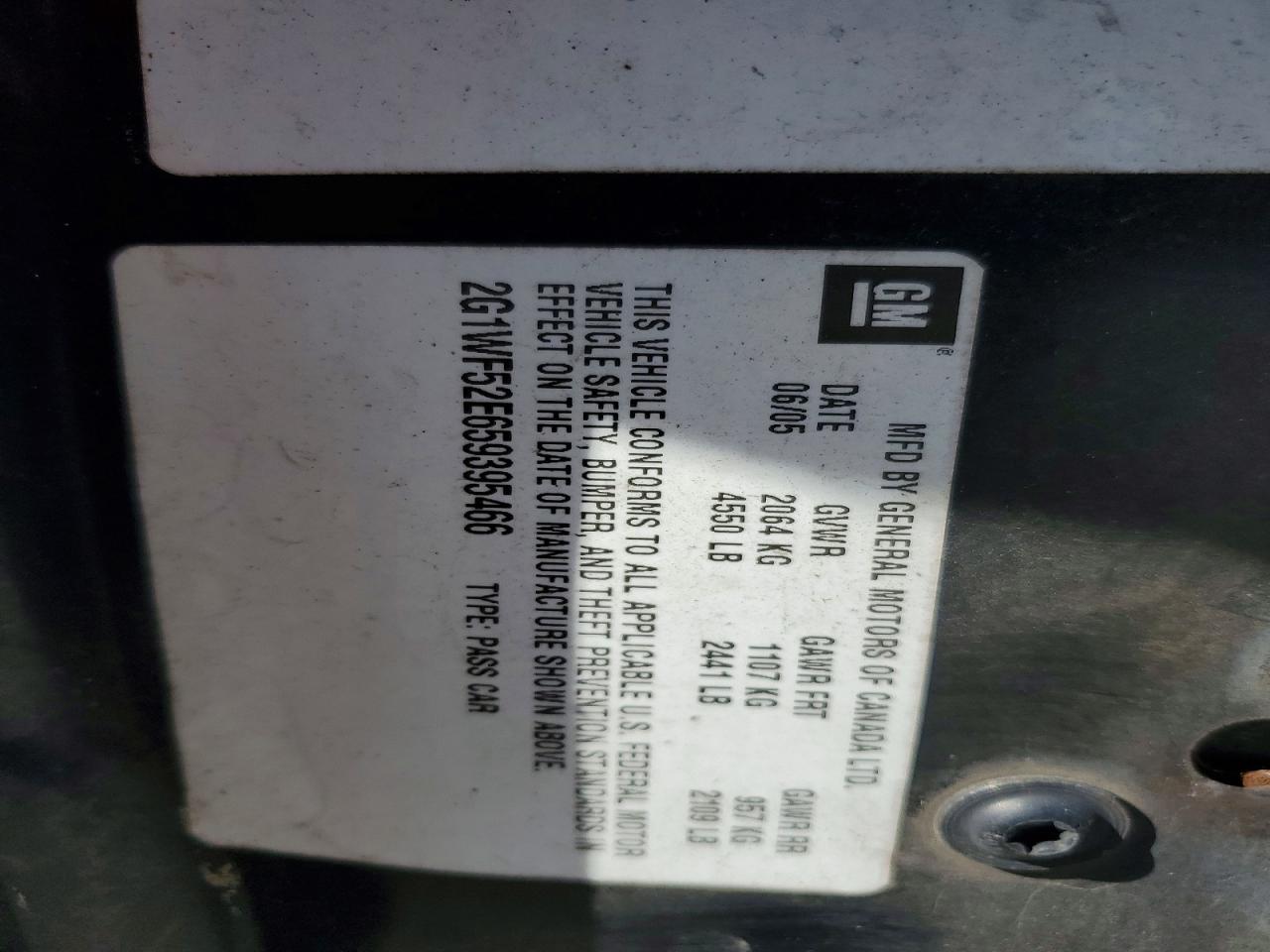 2005 CHEV Impala VIN 2G1WF52E659395466 photo 12