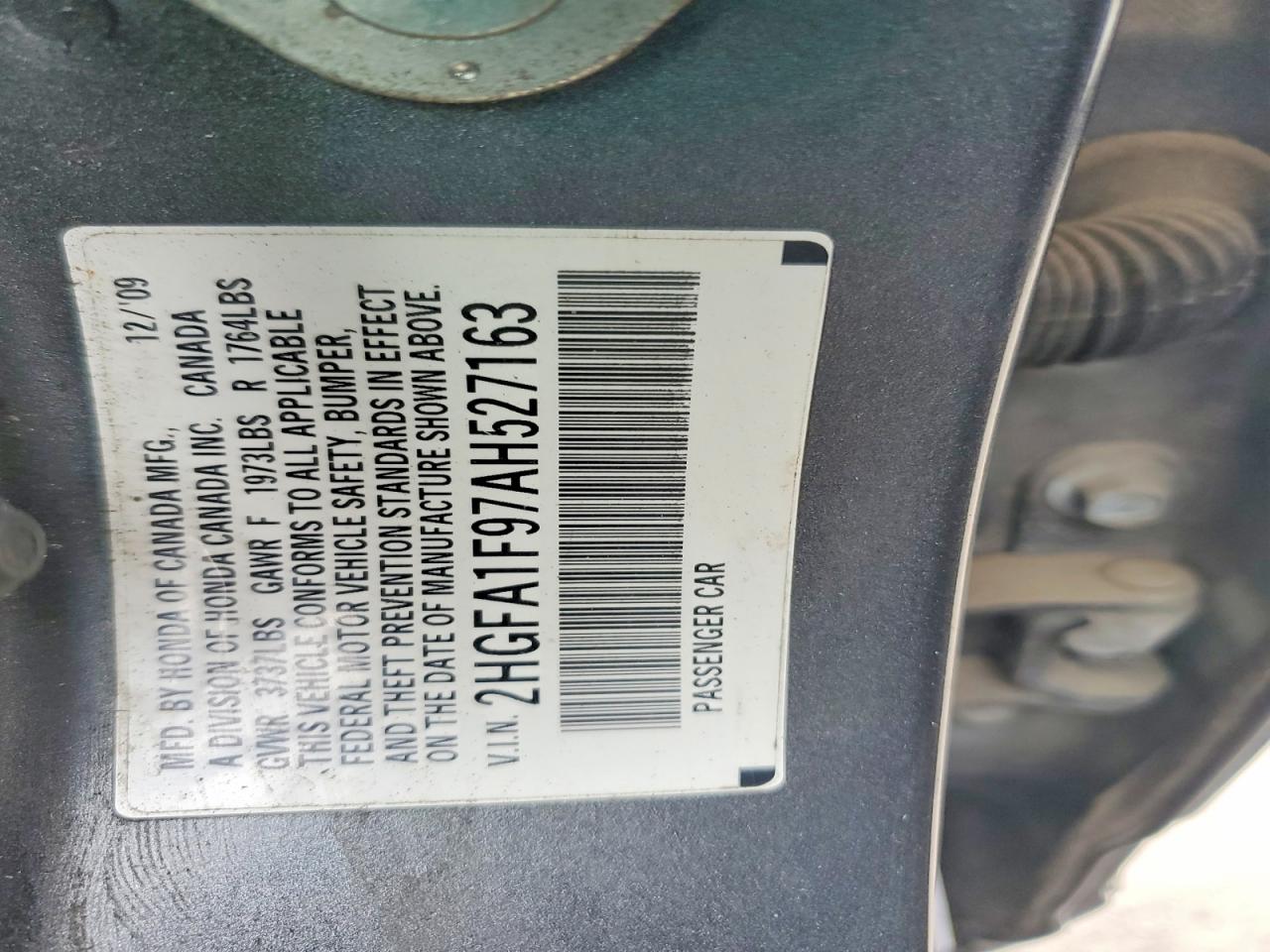 2010 Honda Civic VIN 2HGFA1F97AH527163 photo 12