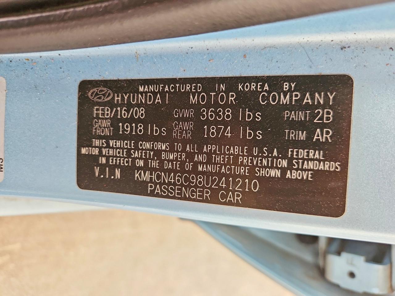 2008 Hyundai Accent VIN KMHCN46C98U241210 photo 12