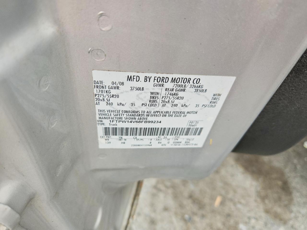 2008 Ford F150 VIN 1FTPW14V68FB99234 photo 12