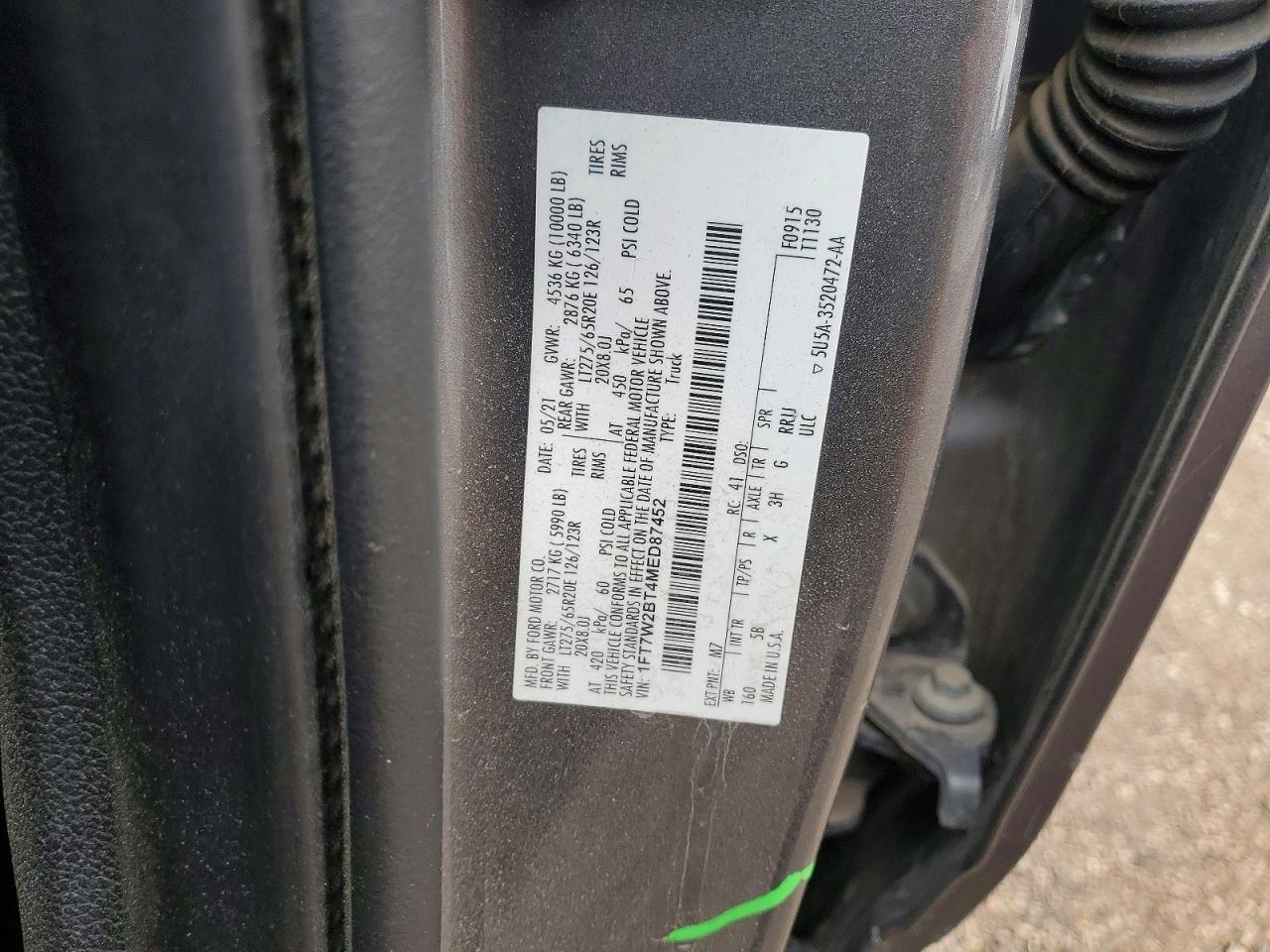 2021 Ford F250 VIN 1FT7W2BT4MED87452 photo 12