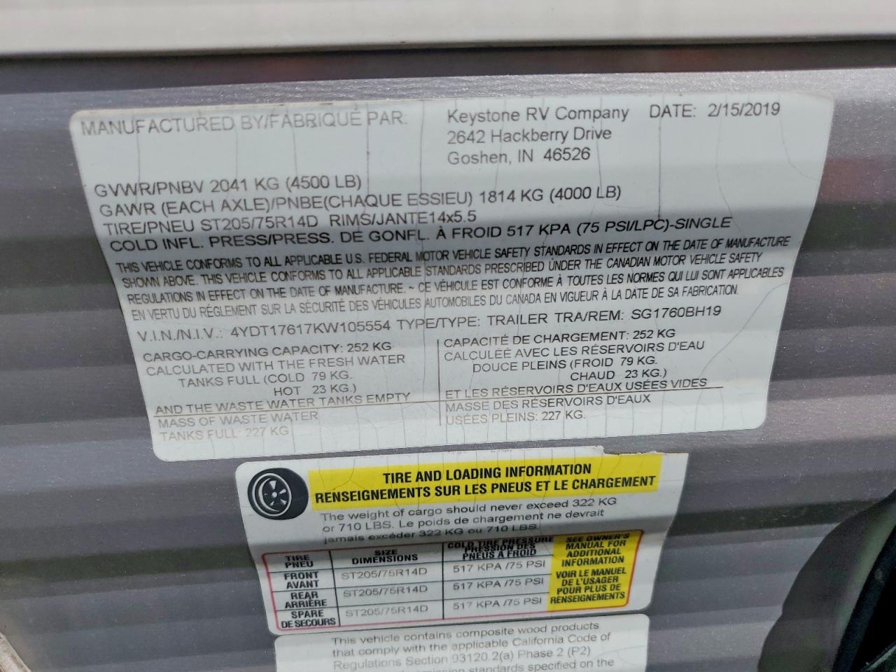 2019 KEYSTONE Springdale VIN 4YDT17617KW105554 photo 10