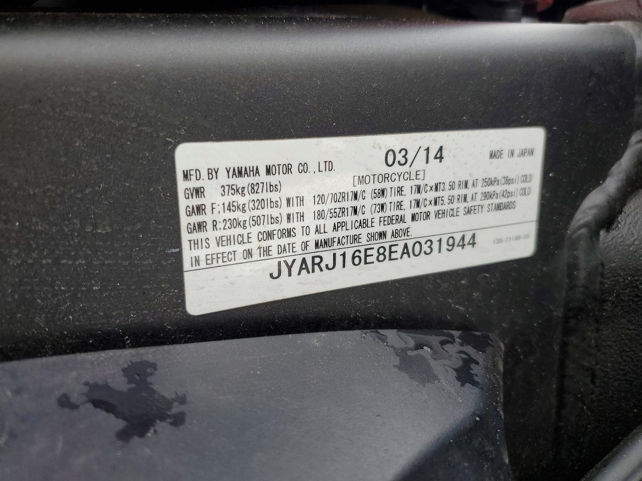 2014 Yama Yzf600 VIN JYARJ16E8EA031944 photo 9