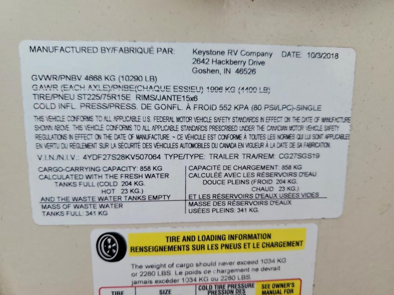2019 KEYSTONE Cougar VIN 4YDF27S28KV507064 photo 10