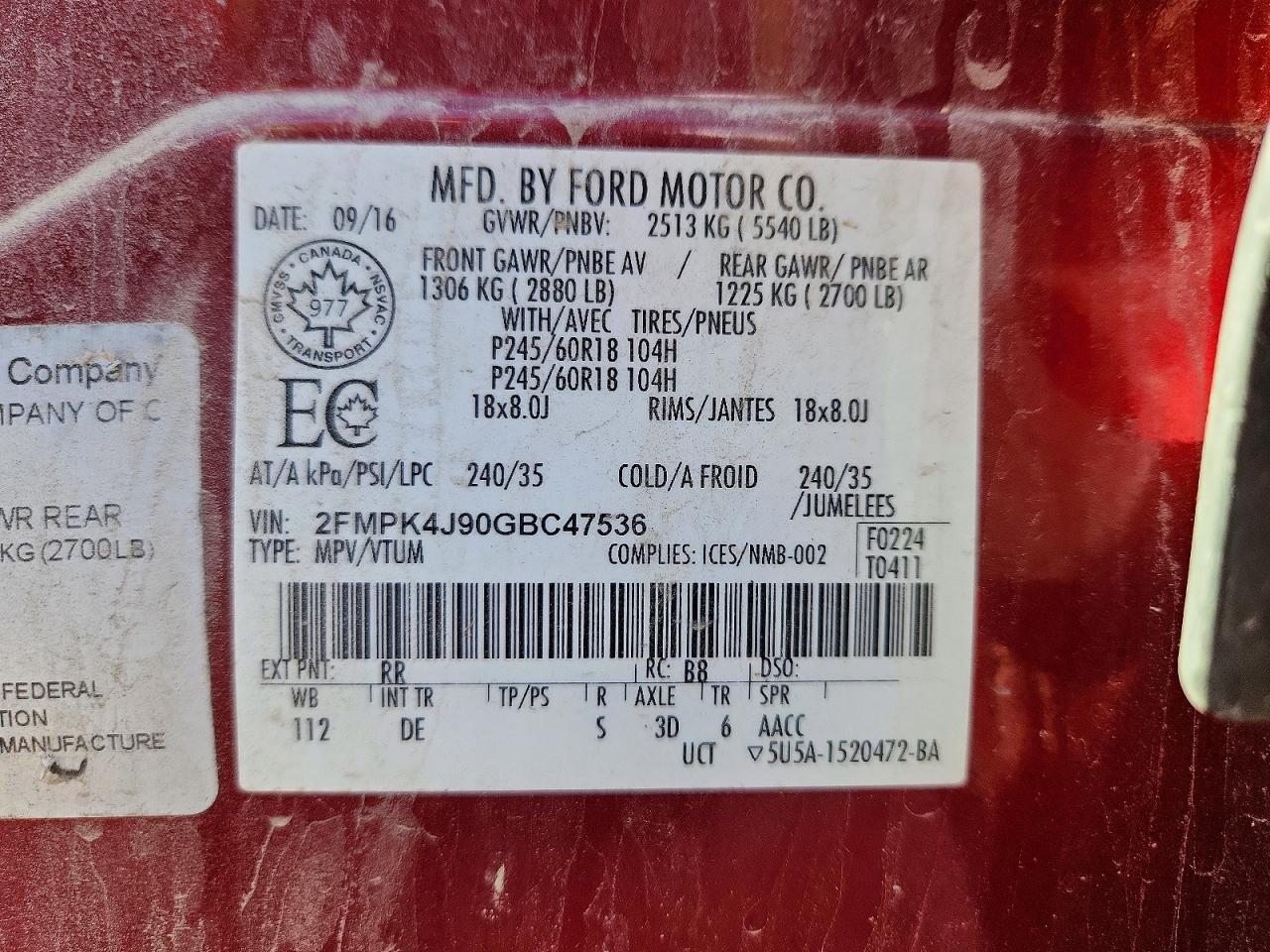 2016 Ford Edge VIN 2FMPK4J90GBC47536 photo 12