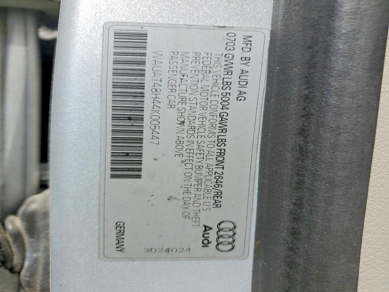 2004 Audi A4 VIN WAUAT48H44K005447 photo 12