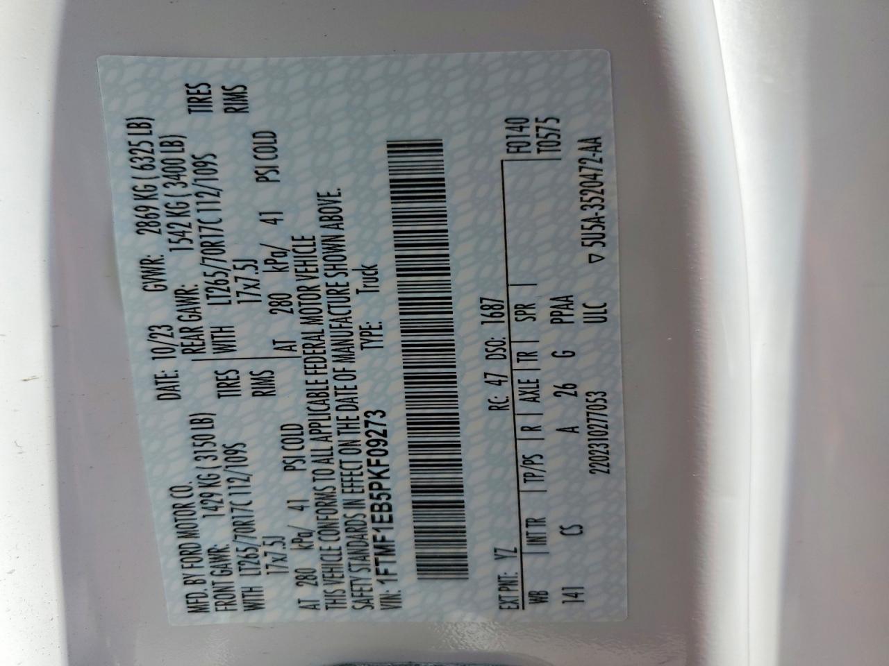 2023 Ford F150 VIN 1FTMF1EB5PKF09273 photo 12
