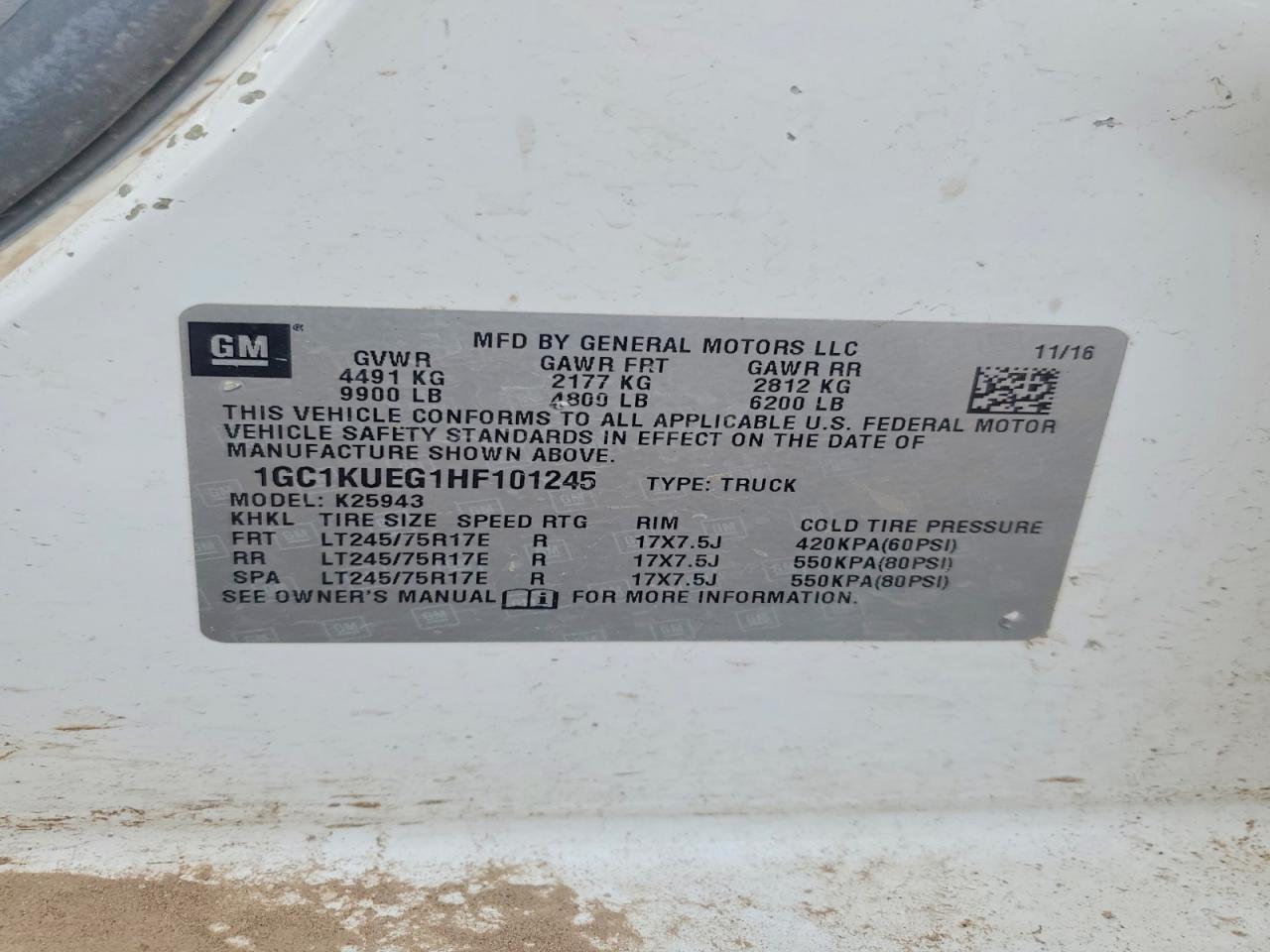 2017 CHEV Silverado VIN 1GC1KUEG1HF101245 photo 12